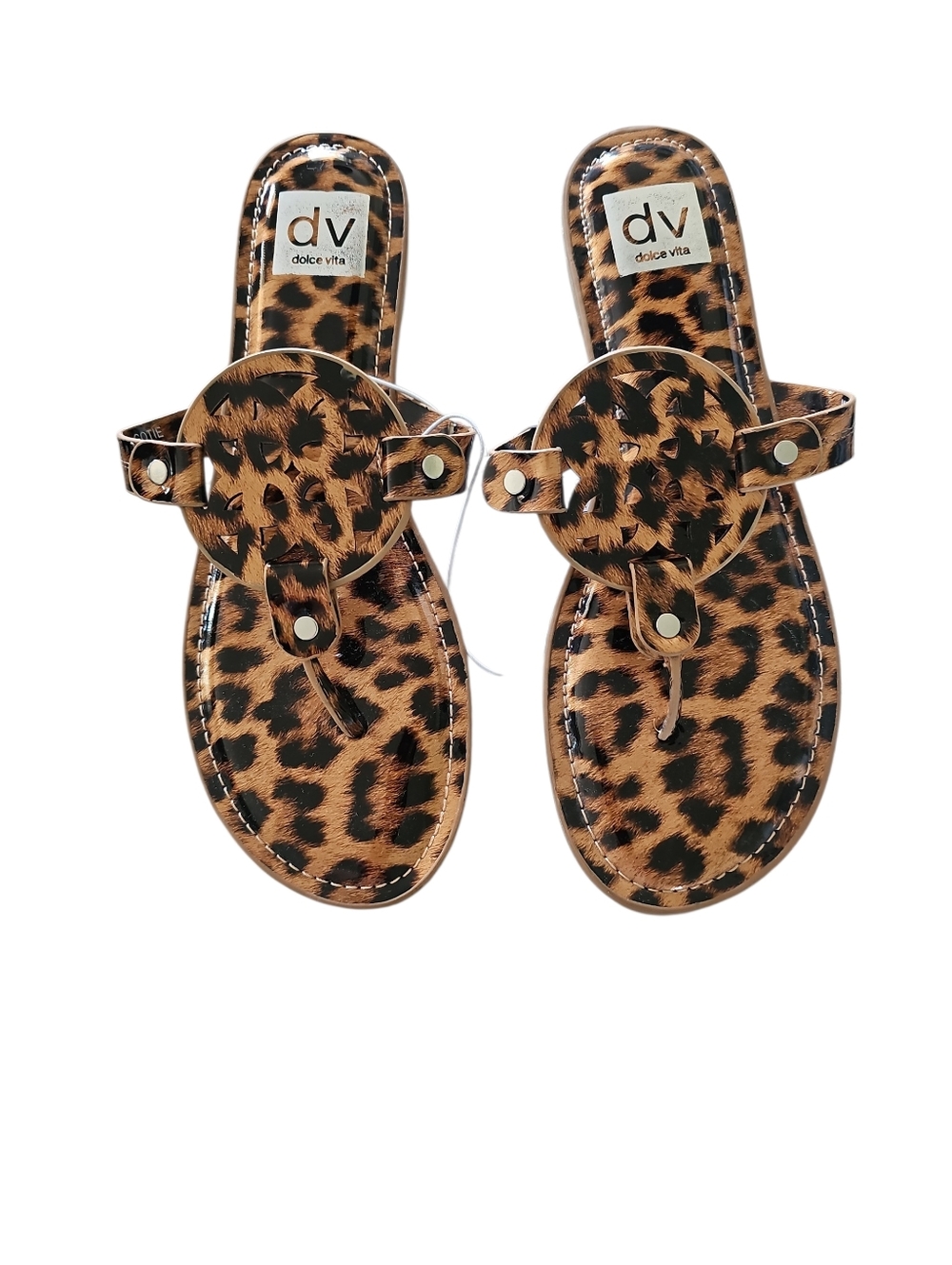DV by Dolce VitaGotie Laser Cut Studded Thong Sandal Leopard Print NwT Sz 8 - Picture 5 of 8
